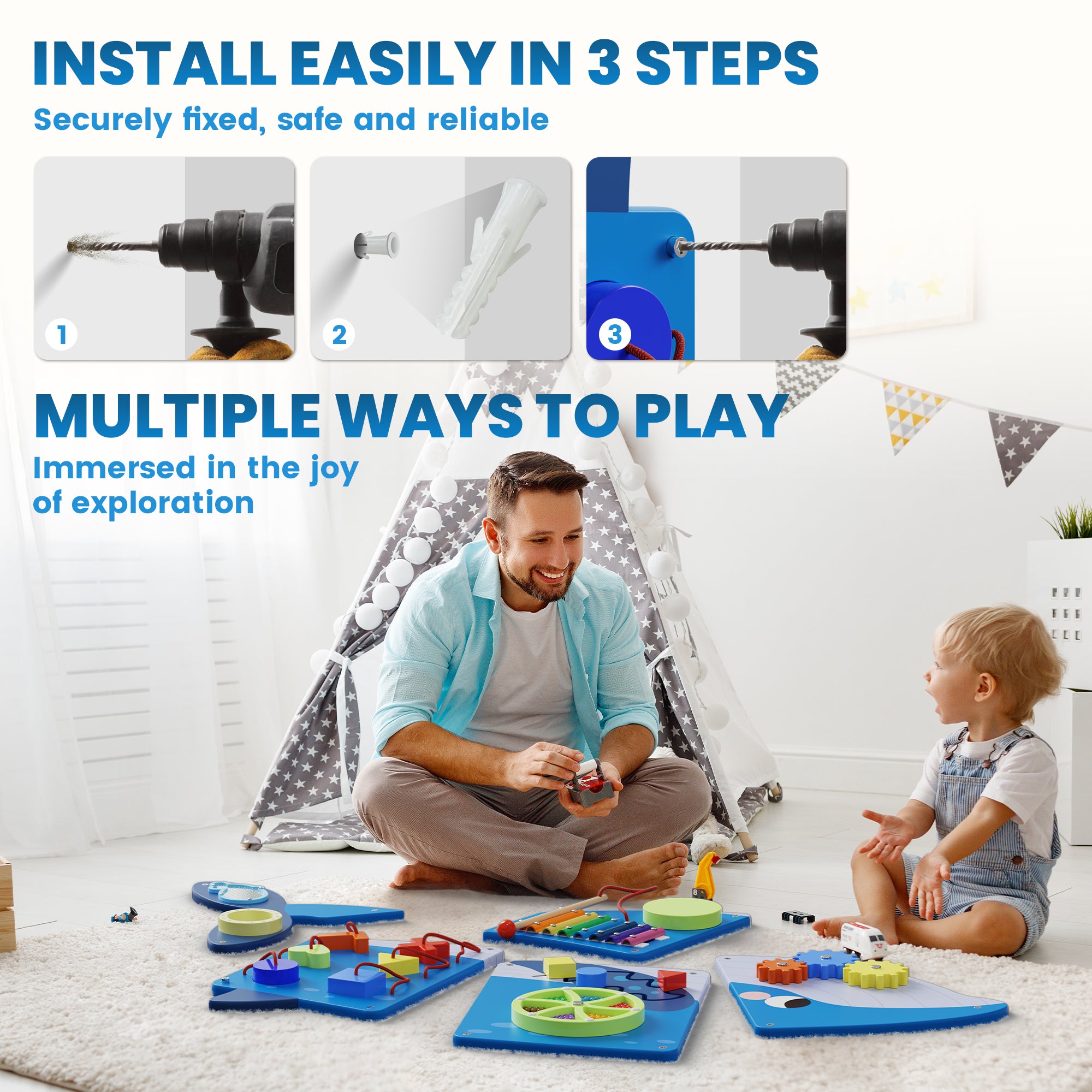Giggle- Tablero de actividades BlueWood® *Ballena azul